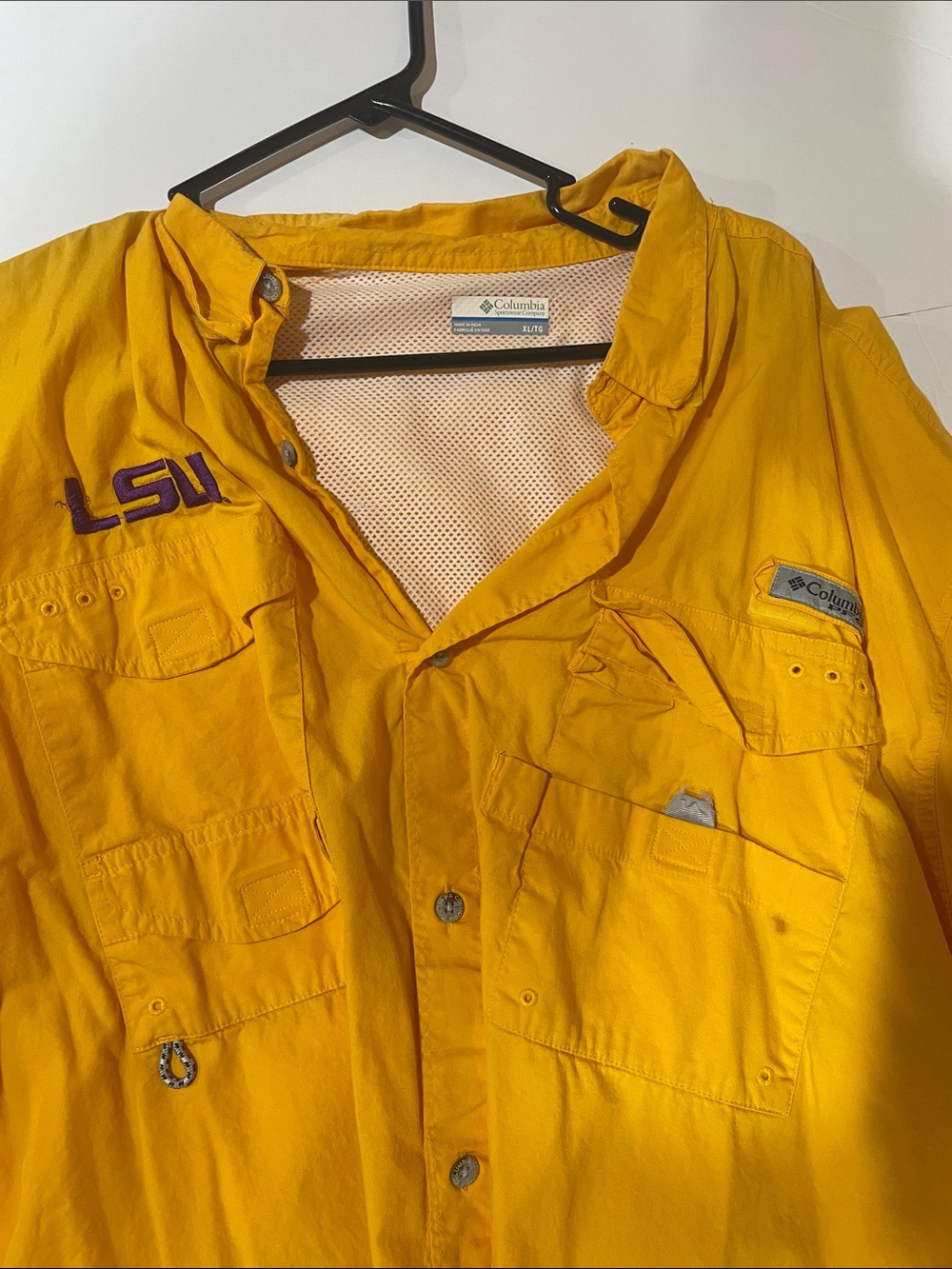 Columbia Yellow LSU Venting Fishing Shirt